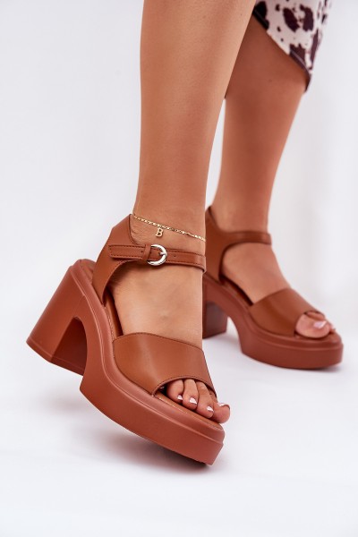 Women's Sandals On Chunky Heel And Platform Made Of Eco Leather Camel Korlevia