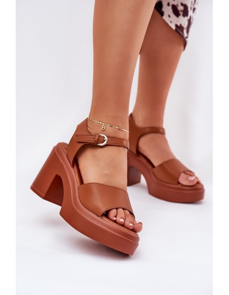 Women's Sandals On Chunky Heel And Platform Made Of Eco Leather Camel Korlevia