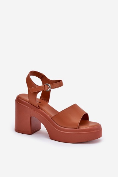 Women's Sandals On Chunky Heel And Platform Made Of Eco Leather Camel Korlevia 2