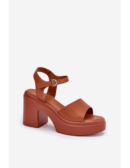 Women's Sandals On Chunky Heel And Platform Made Of Eco Leather Camel Korlevia