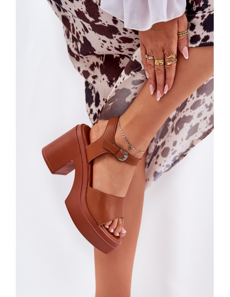 Women's Sandals On Chunky Heel And Platform Made Of Eco Leather Camel Korlevia