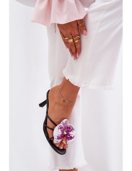 Women's High Heels With Artificial Flower Black Reyi