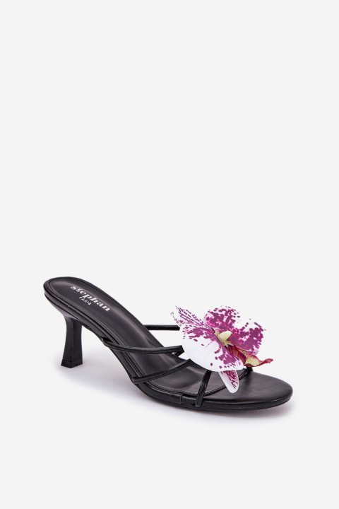 Women's High Heels With Artificial Flower Black Reyi