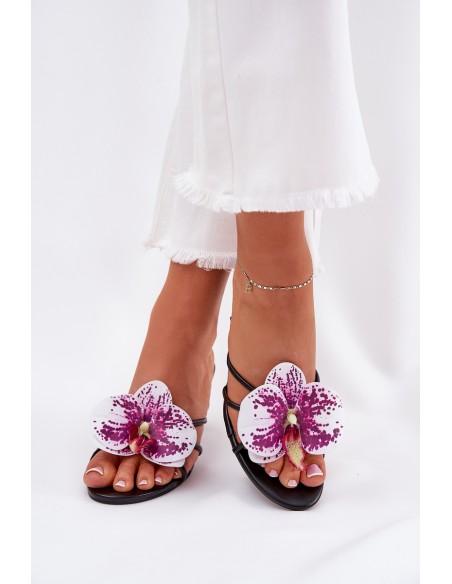 Women's High Heels With Artificial Flower Black Reyi