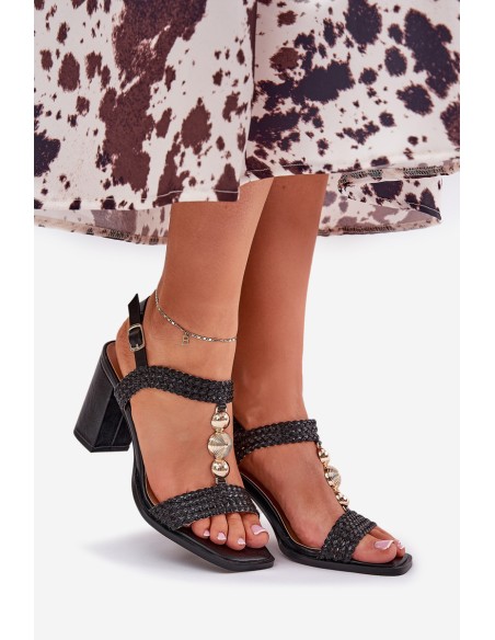 Womens Sandals On Heel With Decoration And Braid Black Annaviel