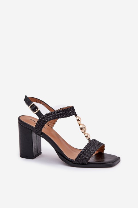 Womens Sandals On Heel With Decoration And Braid Black Annaviel
