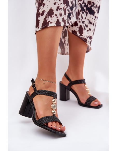 Womens Sandals On Heel With Decoration And Braid Black Annaviel