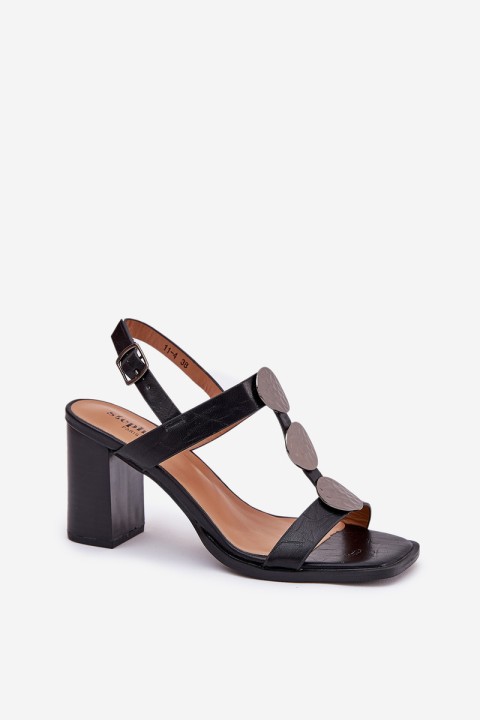 Women Sandals On Heel With Decorative Strap Black Mirfedi