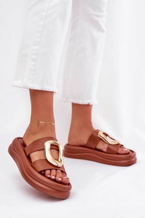 Women's Platform Sandals with Golden Detail Camel Ularinea