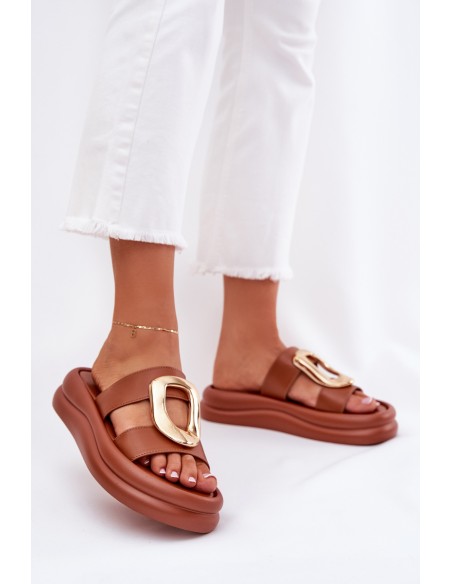 Women's Platform Sandals with Golden Detail Camel Ularinea