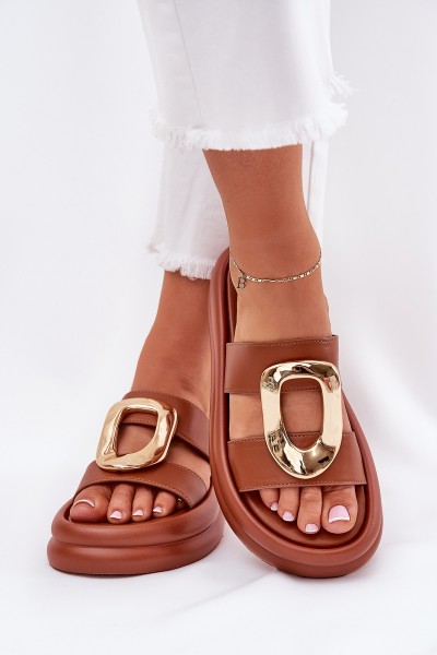 Women's Platform Sandals with Golden Detail Camel Ularinea 2