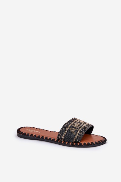 Ladies Flat Heeled Slippers With Decoration Black Dorfedi 2