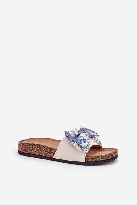 Women's Slide Sandals With Bow On Cork Platform Blue Lisandrea
