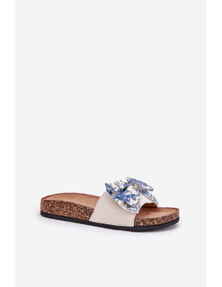 Women's Slide Sandals With Bow On Cork Platform Blue Lisandrea