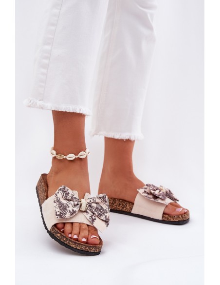 Ladies sandals with bow on cork platform beige Lisandrea