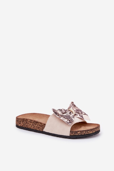 Ladies sandals with bow on cork platform beige Lisandrea