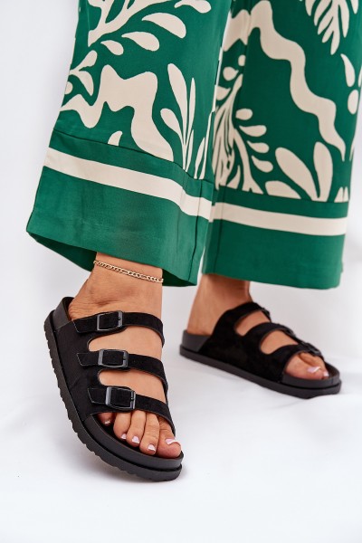 Womens Slippers With Straps And Buckles Black Uliri