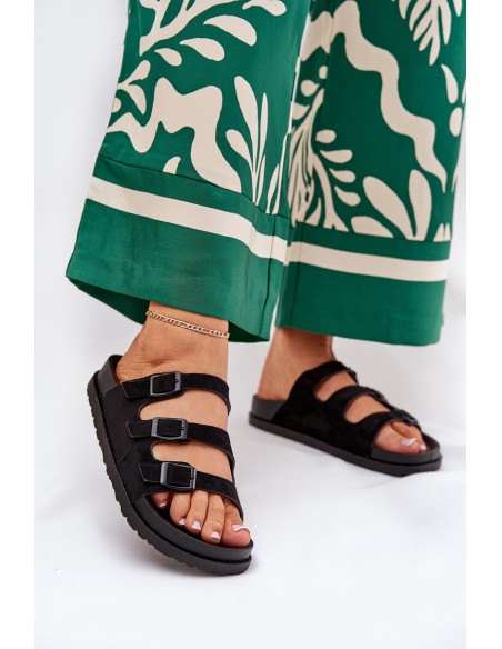 Womens Slippers With Straps And Buckles Black Uliri