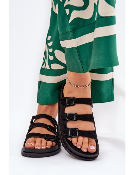 Womens Slippers With Straps And Buckles Black Uliri
