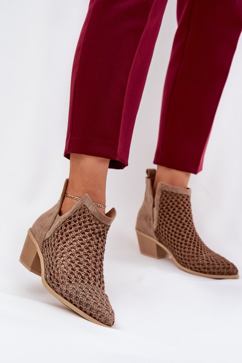 Ladies Cutout High Heeled Ankle Boots With Weaving Khaki Tulifedi