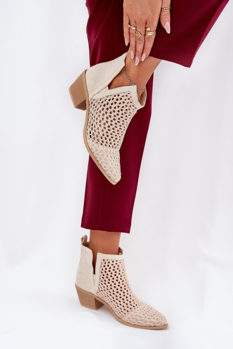 Ladies Cutout Ankle Boots With Weaving Light Beige Tulifedi