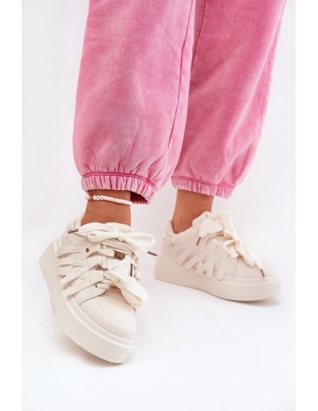 Eco Leather Sneakers On Platform Beige Penolle