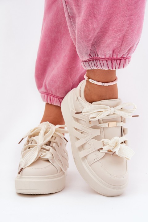 Eco Leather Sneakers On Platform Beige Penolle