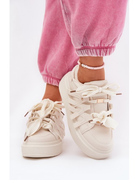 Eco Leather Sneakers On Platform Beige Penolle