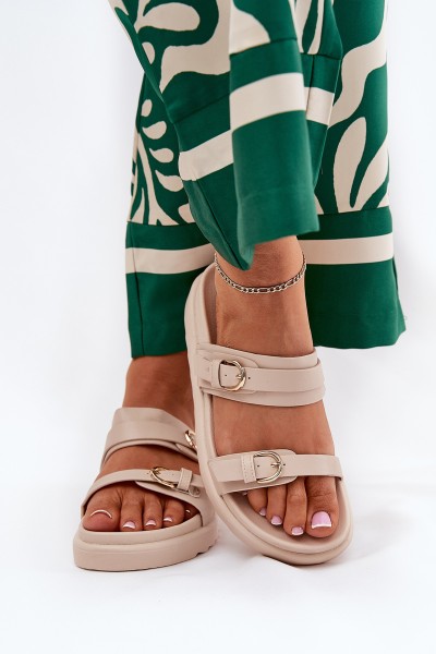 Women's Platform Sandals With Golden Buckles Beige Wernone