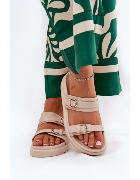 Women's Platform Sandals With Golden Buckles Beige Wernone