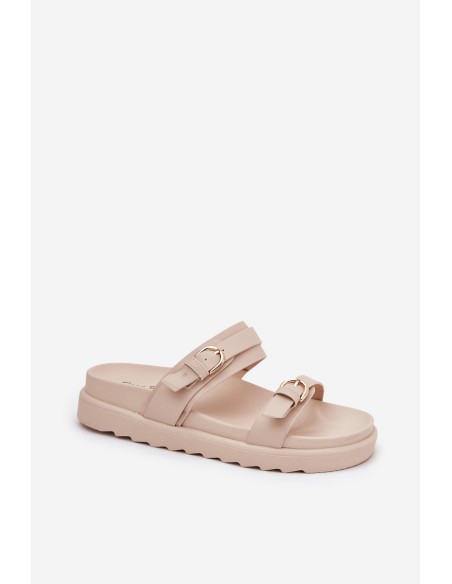 Women's Platform Sandals With Golden Buckles Beige Wernone