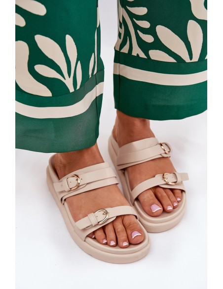 Women's Platform Sandals With Golden Buckles Beige Wernone