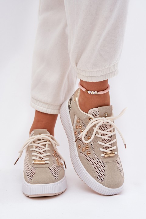 Women's Sports Shoes With Mesh And Studs Beige Ogalda