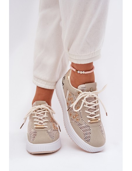Women's Sports Shoes With Mesh And Studs Beige Ogalda
