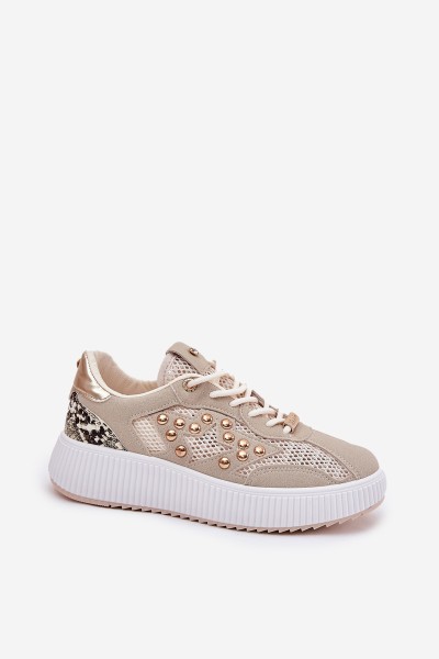 Women's Sports Shoes With Mesh And Studs Beige Ogalda 2