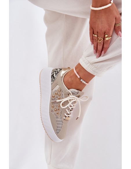 Women's Sports Shoes With Mesh And Studs Beige Ogalda