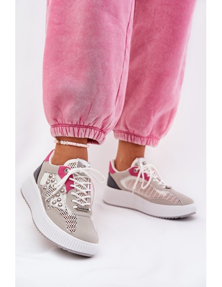 Ladies Sports Shoes With Mesh And Studs Gray Ogalda