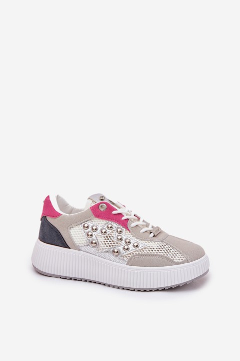 Ladies Sports Shoes With Mesh And Studs Gray Ogalda