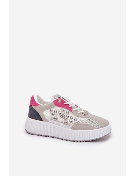 Ladies Sports Shoes With Mesh And Studs Gray Ogalda