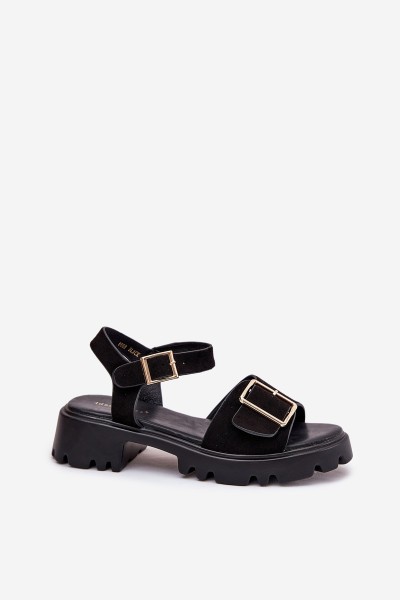Eco Suede Sandals Women's With Buckle Black Gofielle 2