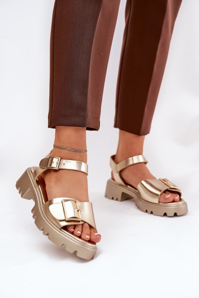 Eco Leather Women's Sandals With Buckle Golden Gofielle