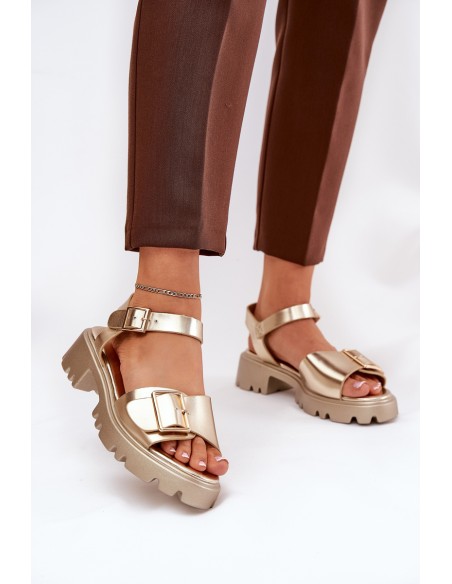 Eco Leather Women's Sandals With Buckle Golden Gofielle