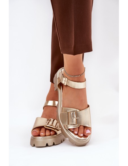 Eco Leather Women's Sandals With Buckle Golden Gofielle