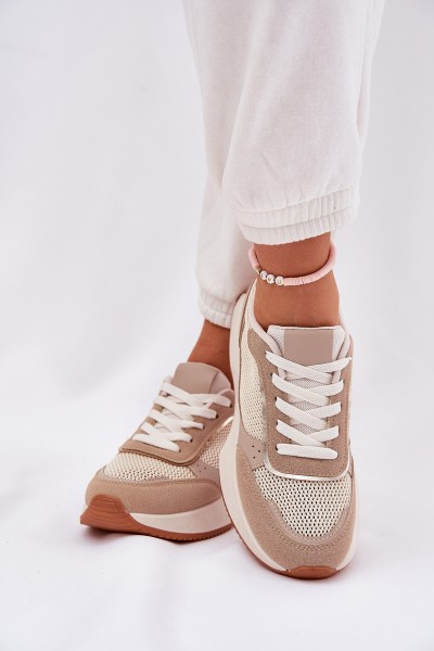 Women's Sports Shoes With Mesh On Platform Khaki Poova
