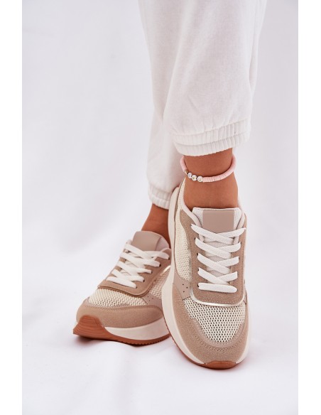 Women's Sports Shoes With Mesh On Platform Khaki Poova