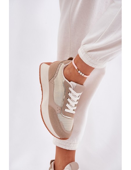 Women's Sports Shoes With Mesh On Platform Khaki Poova