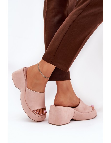 Eco Suede Women's Slippers On Platform And Wedge Pink Afisal