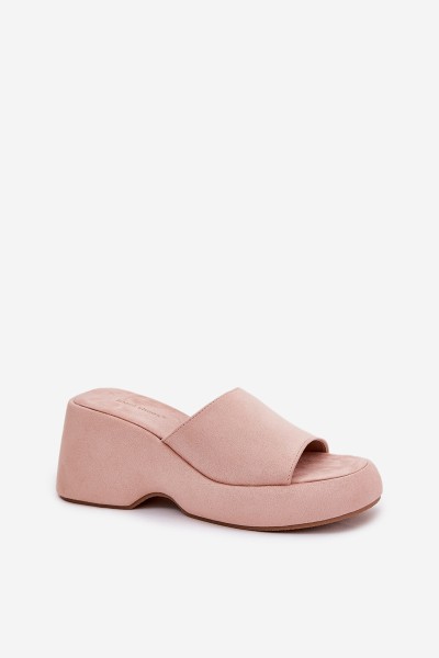 Eco Suede Women's Slippers On Platform And Wedge Pink Afisal 2