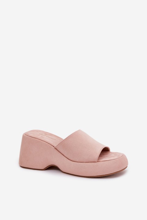 Eco Suede Women's Slippers On Platform And Wedge Pink Afisal