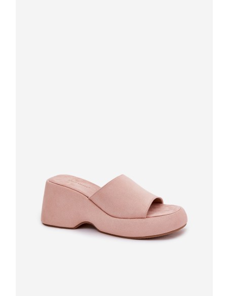 Eco Suede Women's Slippers On Platform And Wedge Pink Afisal